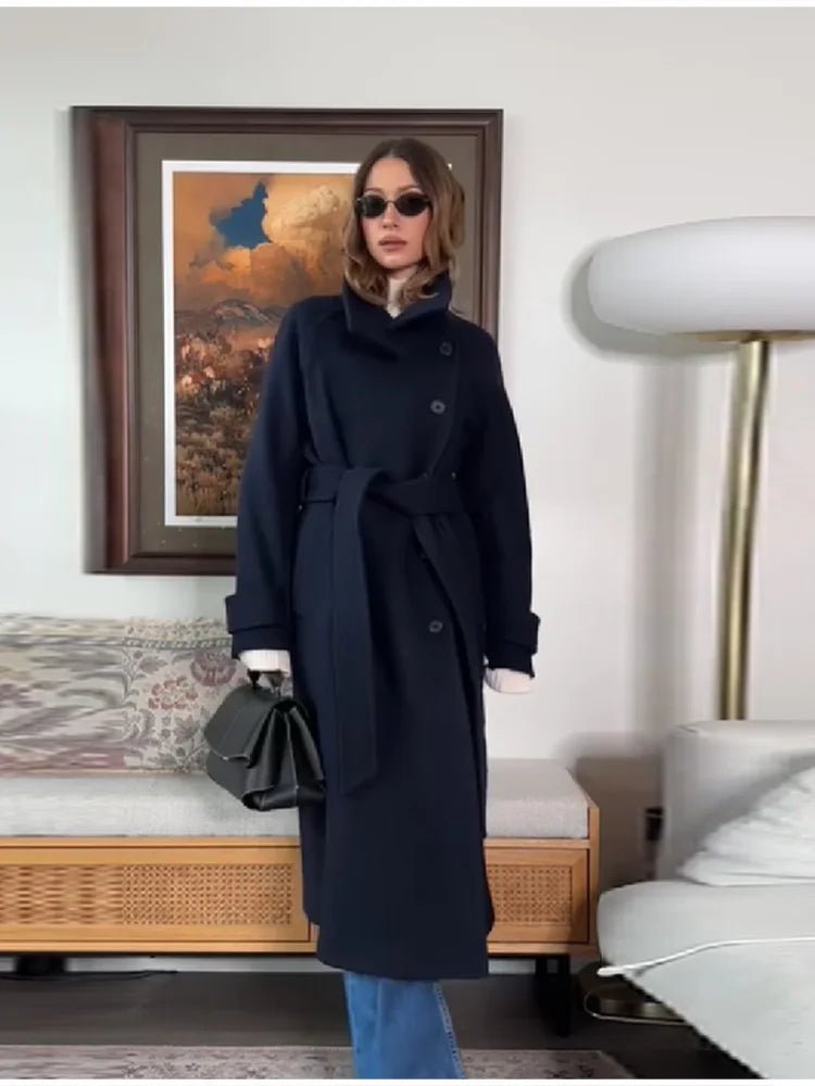 Seame CH - Celine Long Belted High Collar Coat - Jackets - xo1762253591247897028