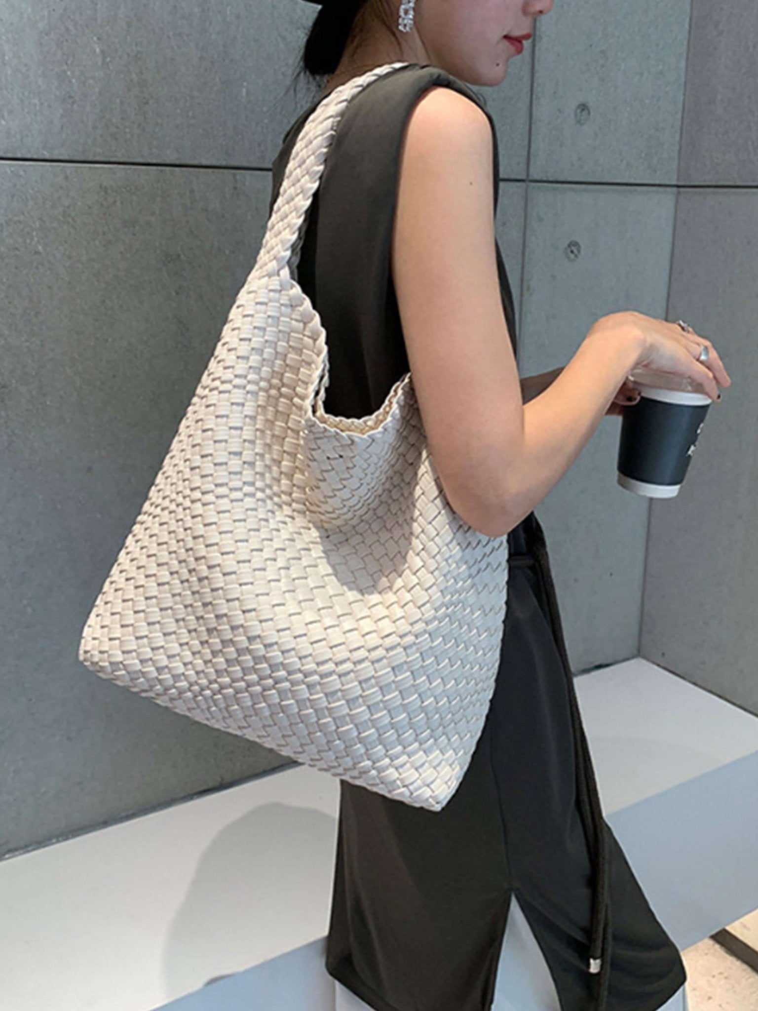 Seame - Cara Woven Shopper Bag Medium Black Medium