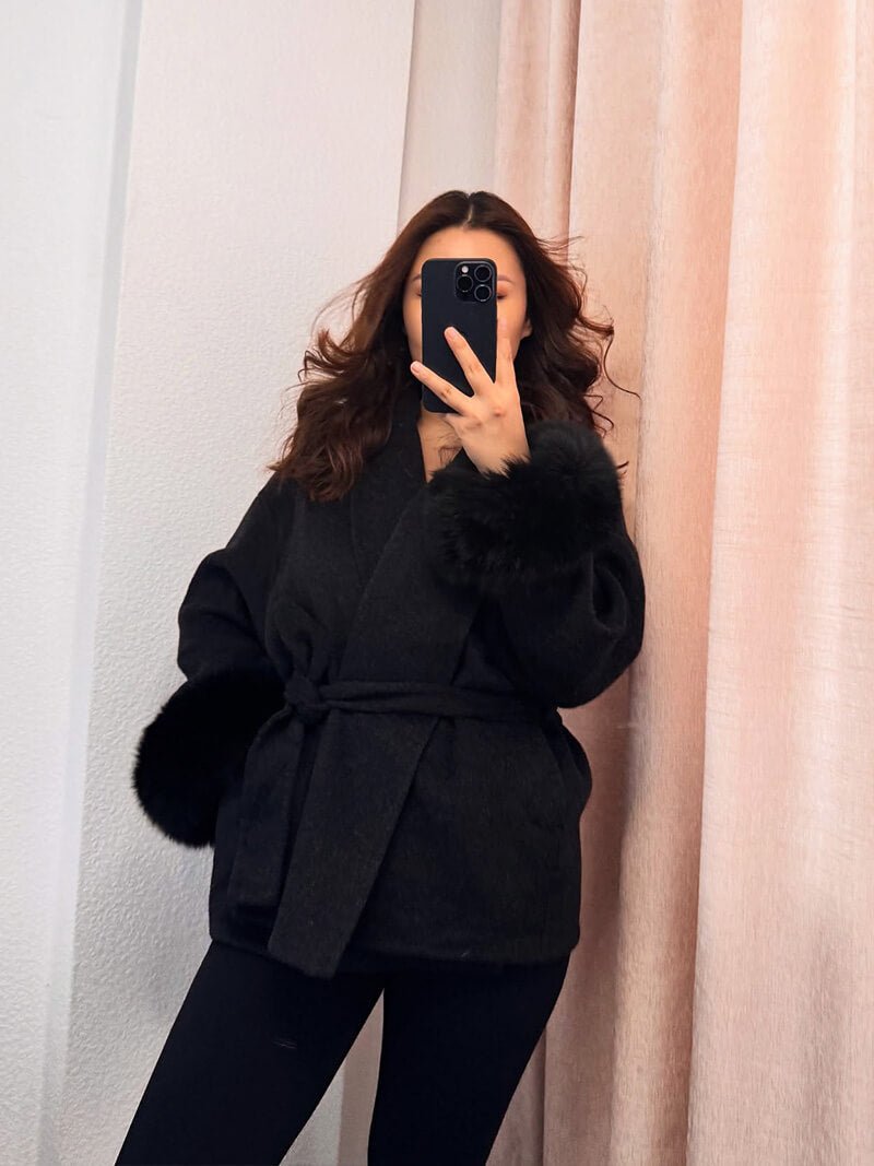 Seame - Grace Faux Fur Coat Black S