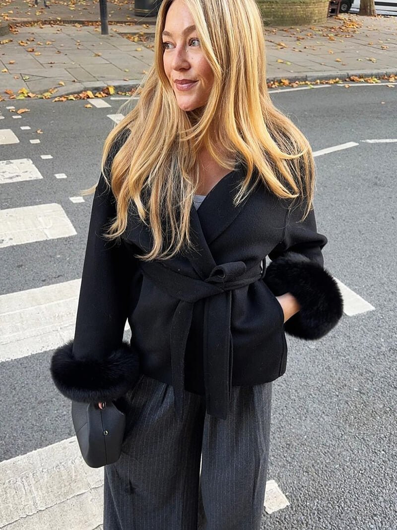 Seame - Grace Faux Fur Coat Black S
