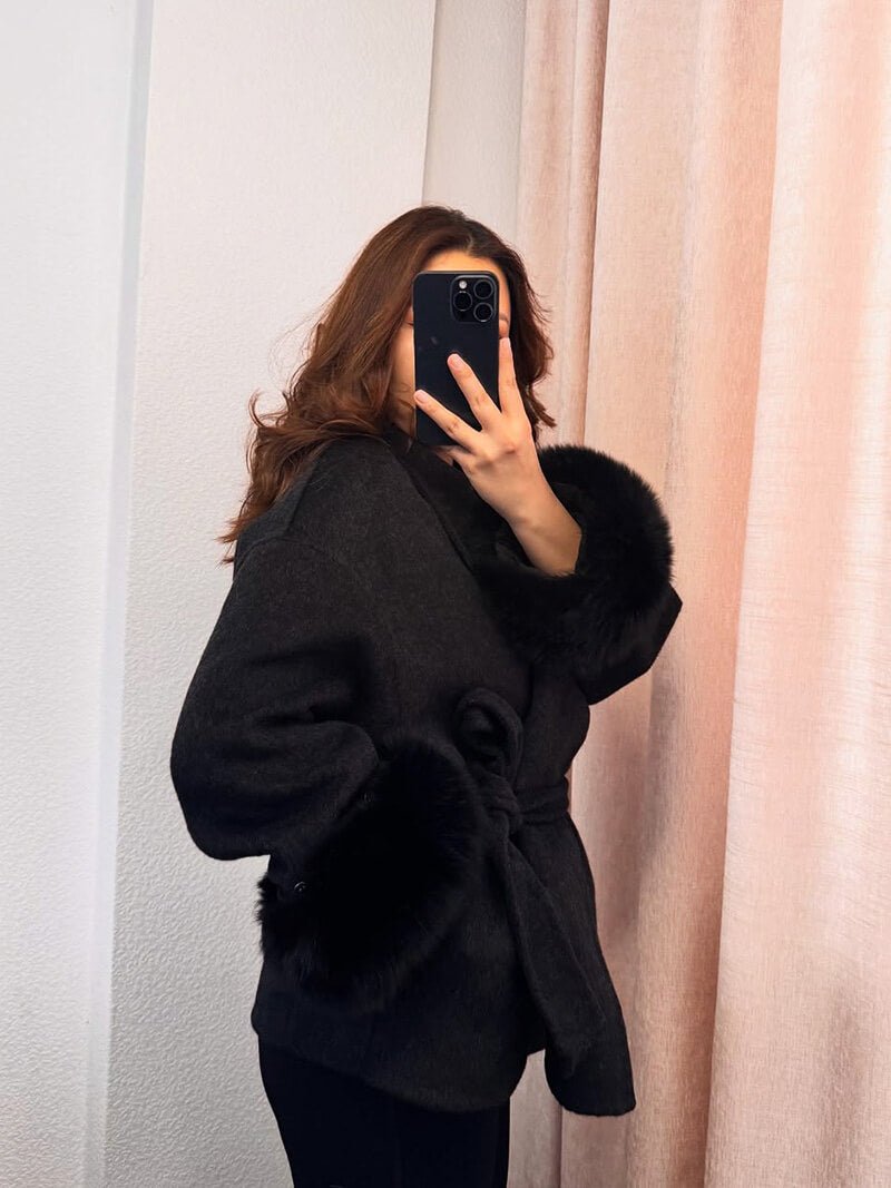 Seame - Grace Faux Fur Coat Black S