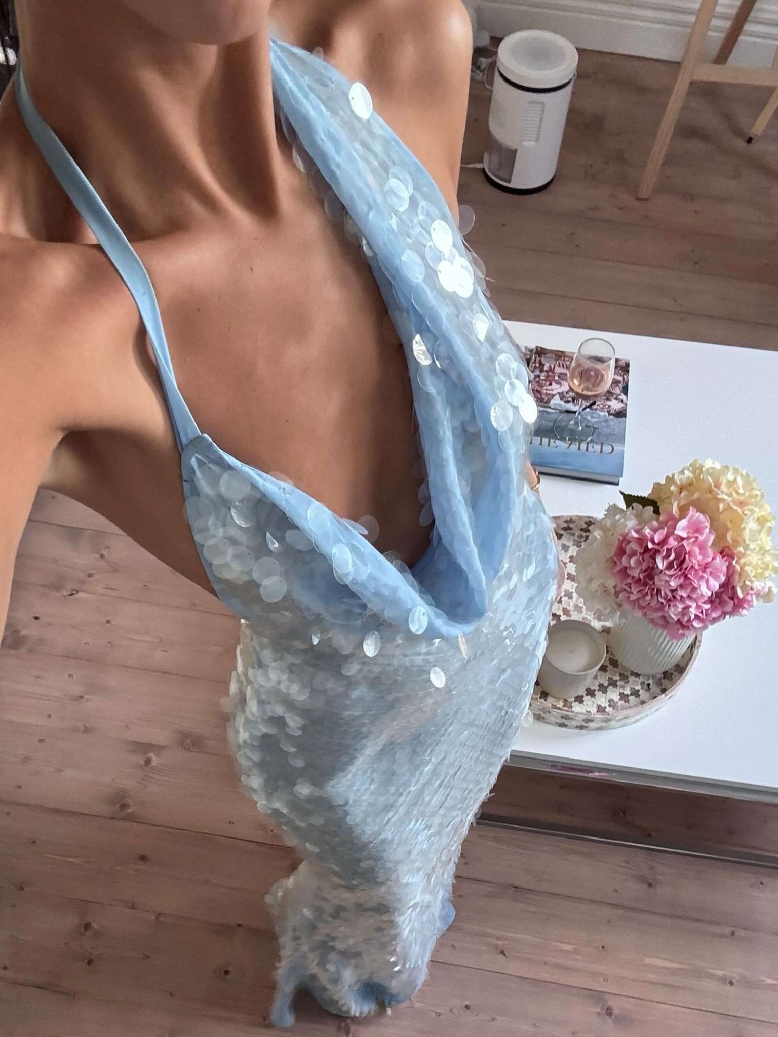 Seame - Jenny Sequin Maxi Dress Blue S