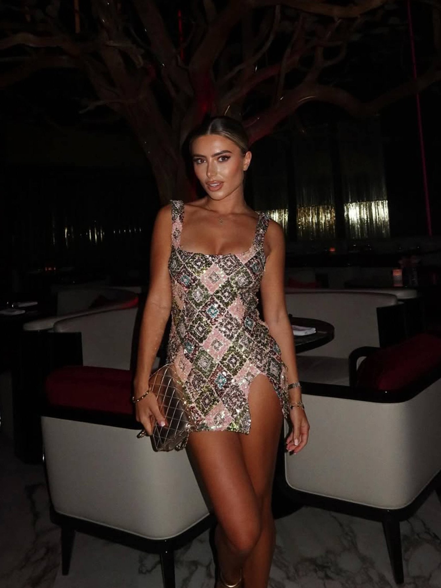 Seame - Mandy Sequin Mini Dress Pink Green S