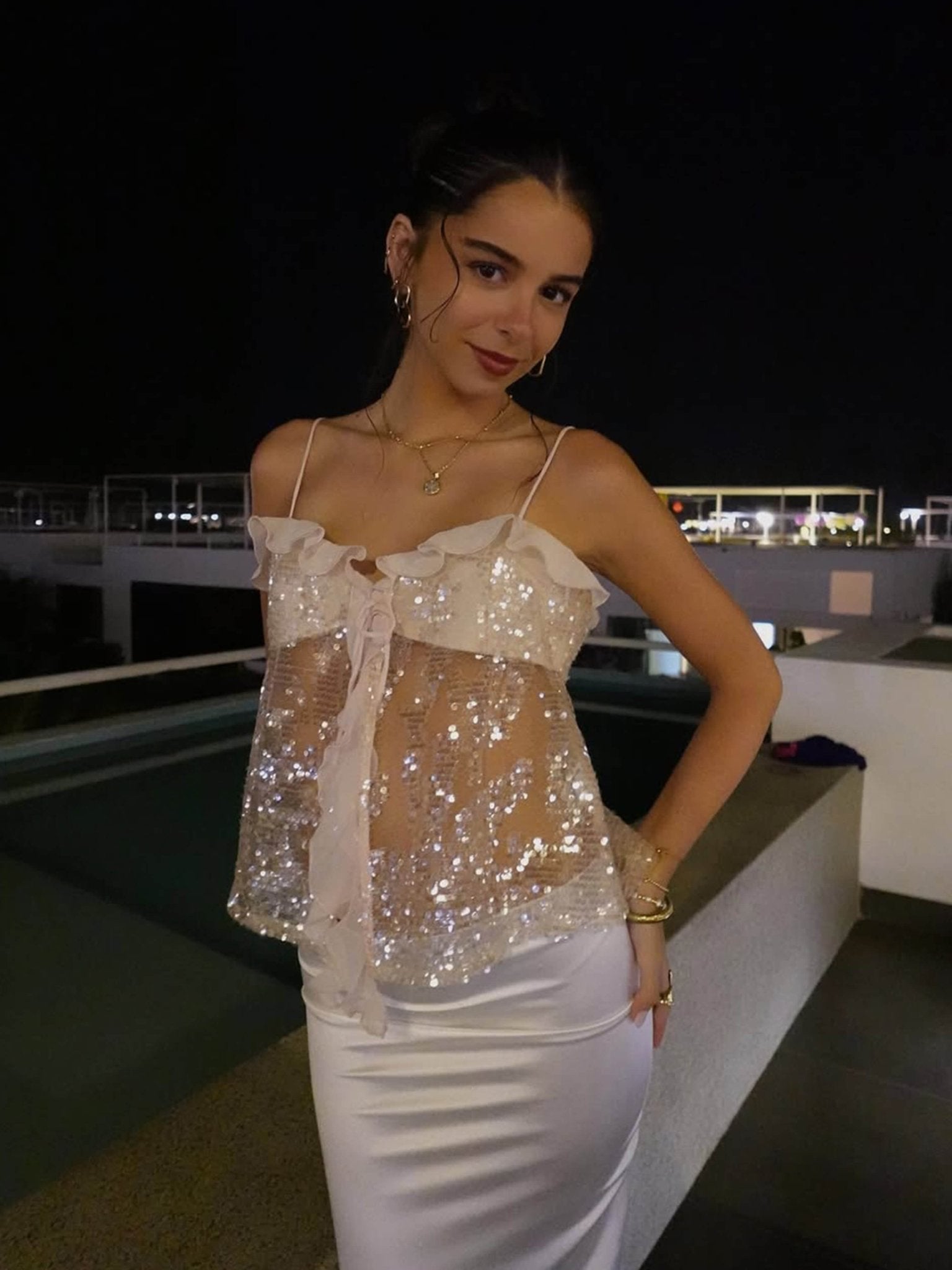 Seame - Melody Sequin Top Creme S