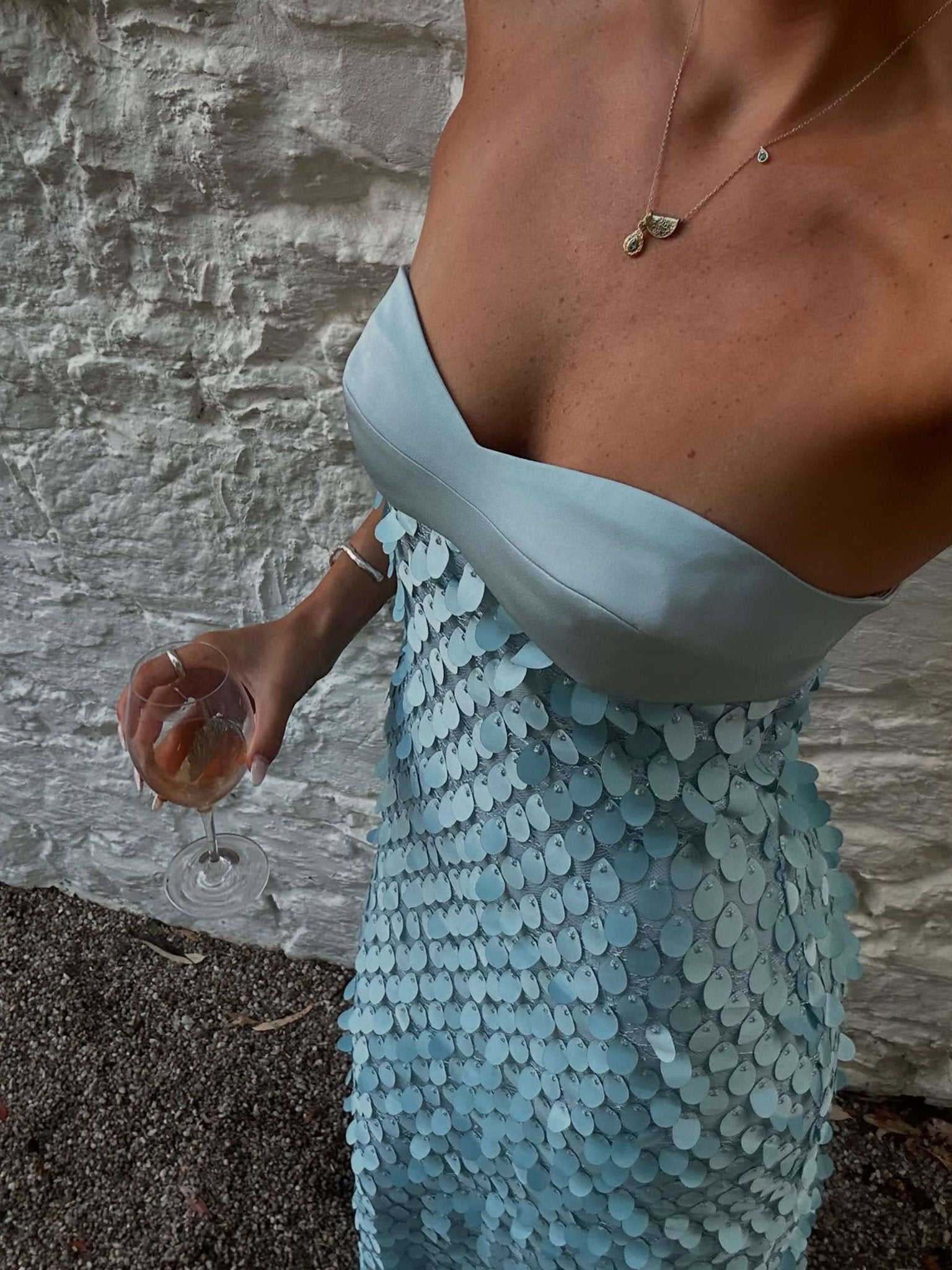 Seame - Pamela Strapless Petal Maxi Dress Blue S