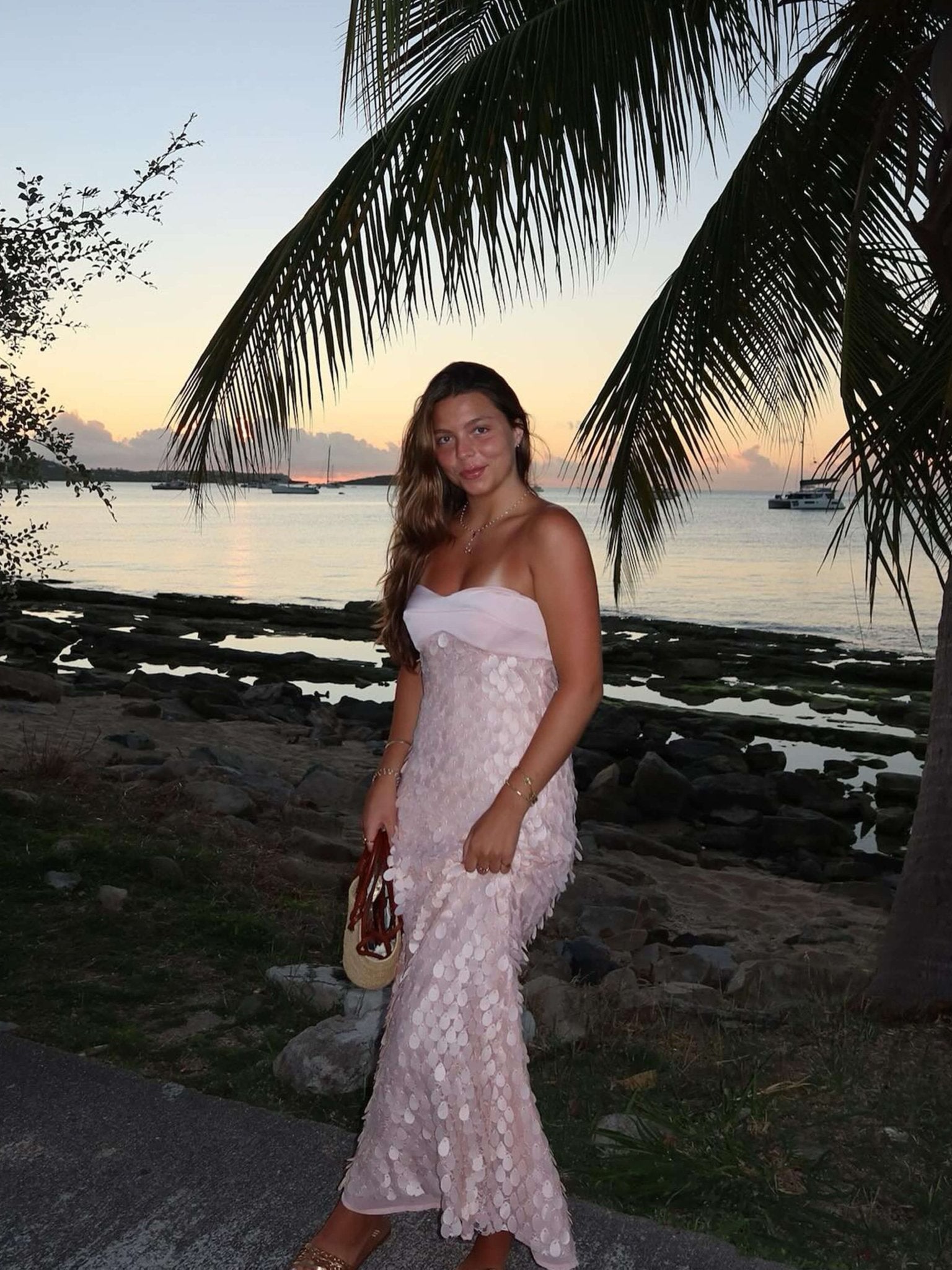 Seame - Pamela Strapless Petal Maxi Dress Pink S