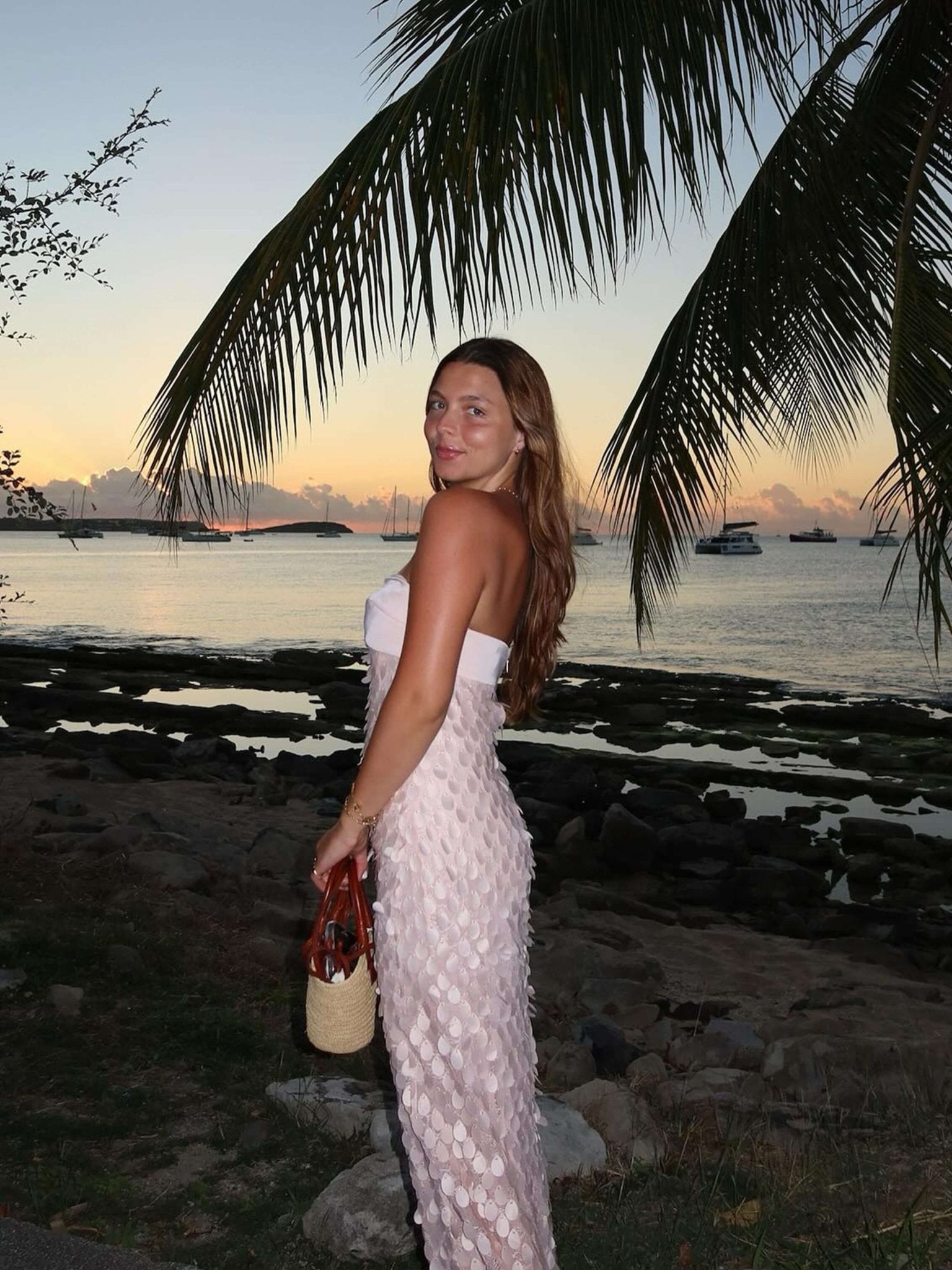 Seame - Pamela Strapless Petal Maxi Dress Pink S
