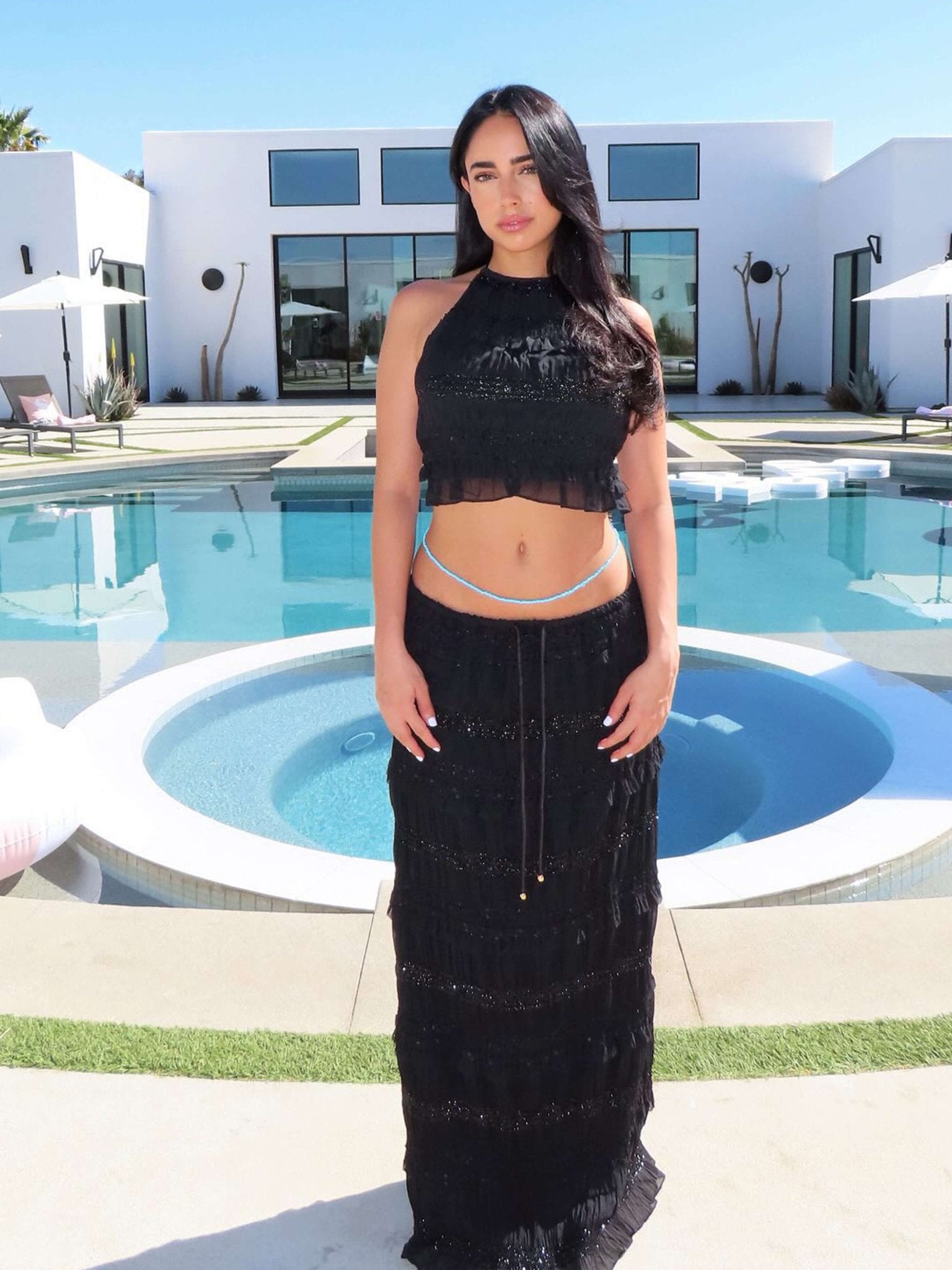 Seame - Valerie two - piece set with frill details black S