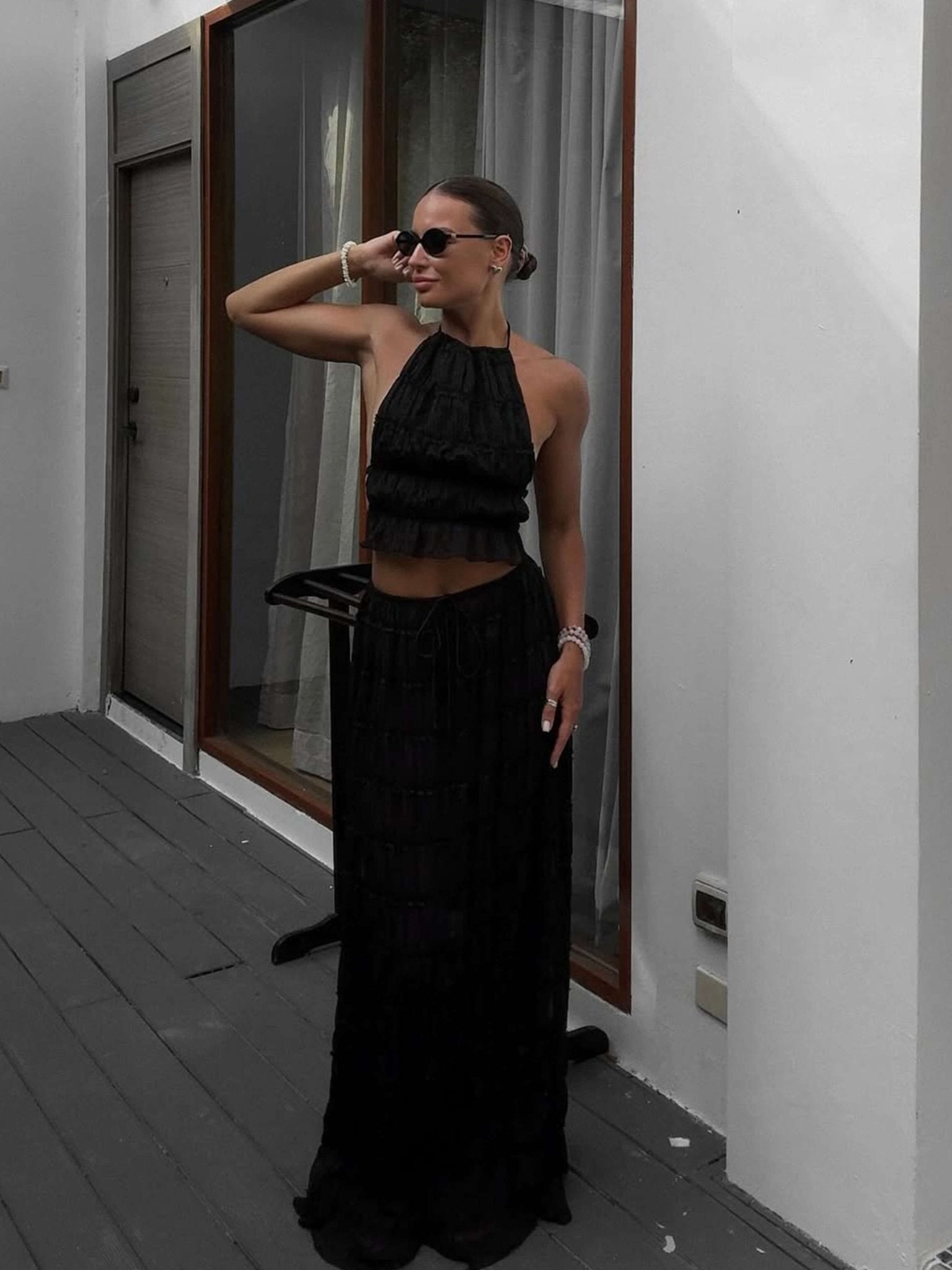 Seame - Valerie two - piece set with frill details black S