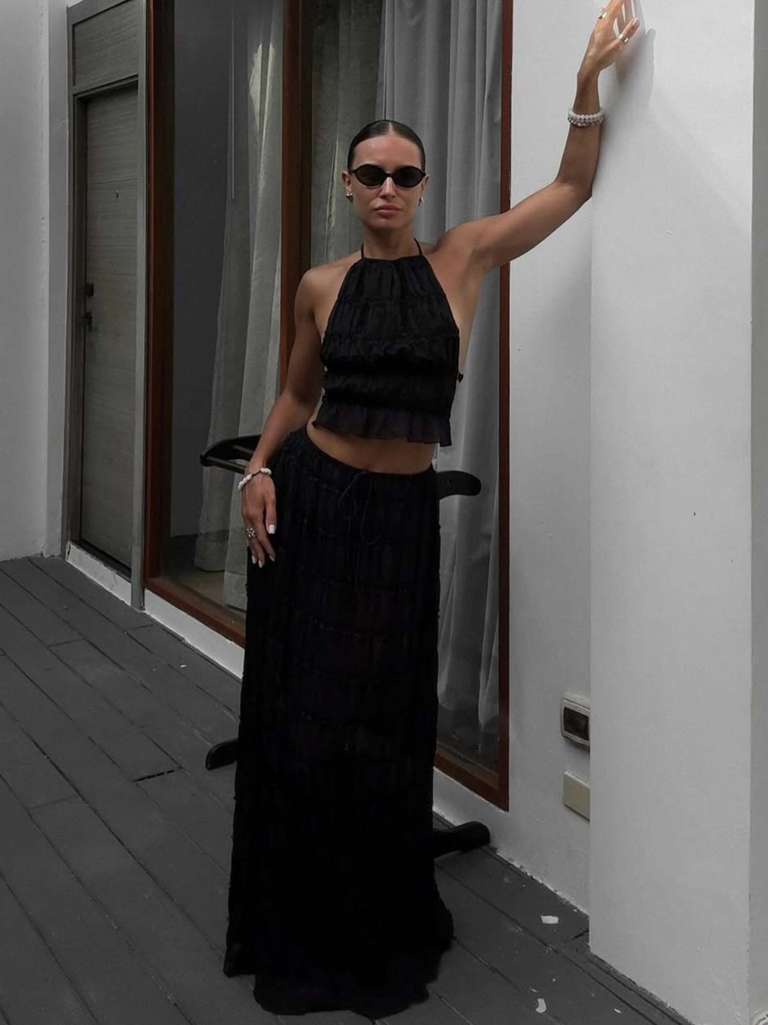 Seame - Valerie two - piece set with frill details black S
