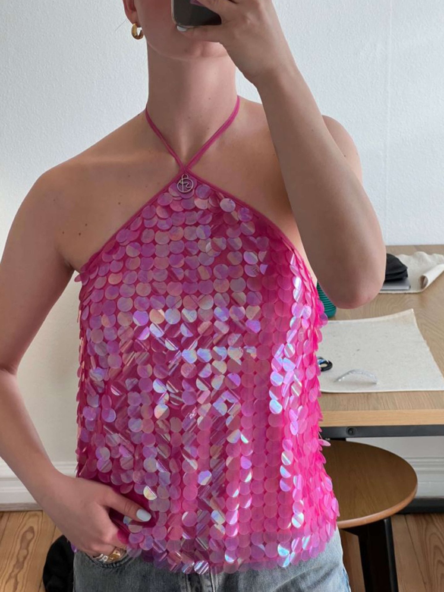 Seame - Ynah Sequin Top Pink S